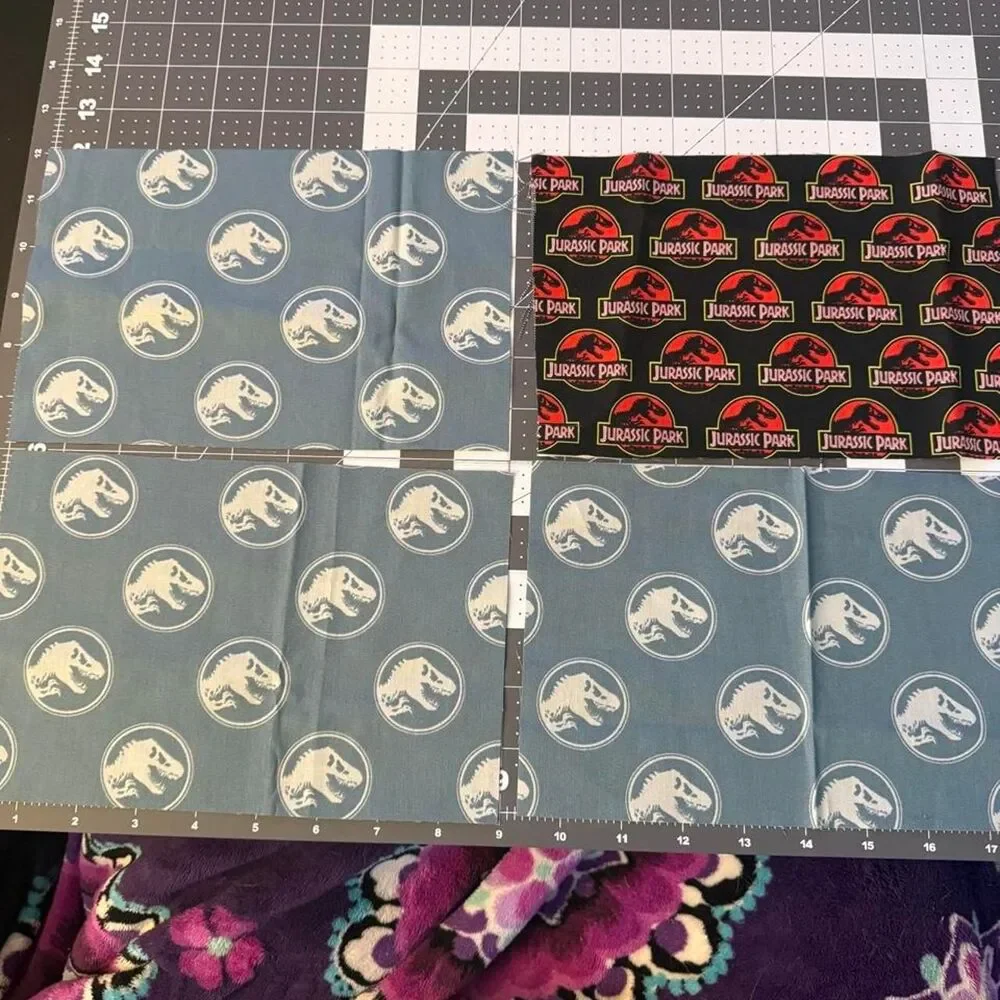 Jurassic Park Fabric Scrap Bundle Cotton Dinosaur Quilting Craft Pieces 12 Pc